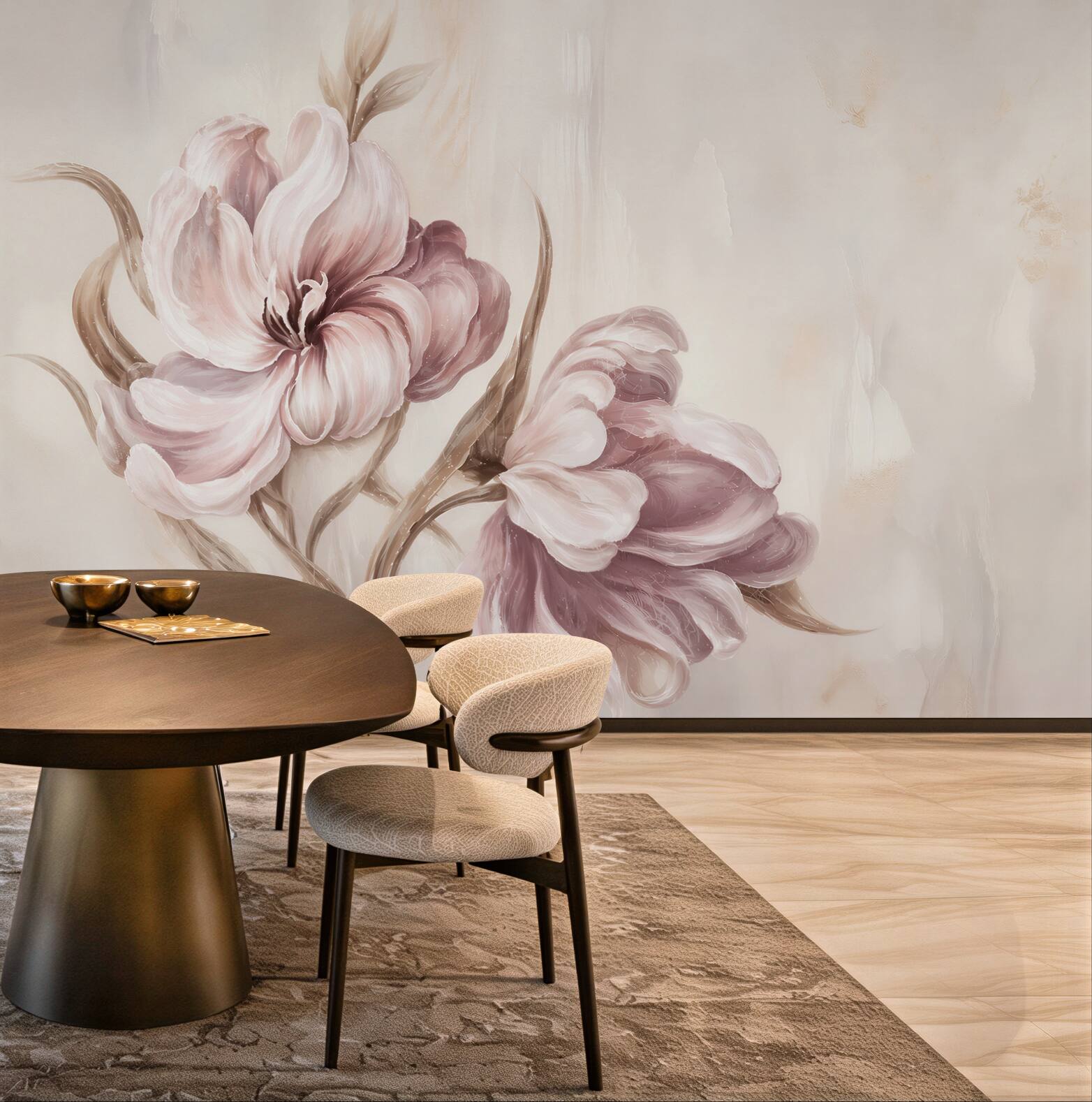 Fototapeta pastelowe tulipany beżowo różowe eleganckie kwiaty do salonu