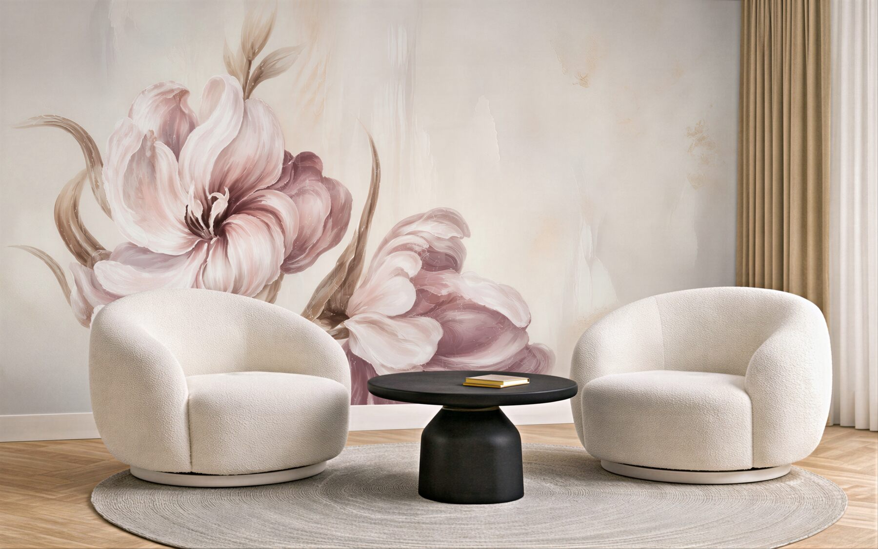 Fototapeta pastelowe tulipany beżowo różowe eleganckie kwiaty do salonu