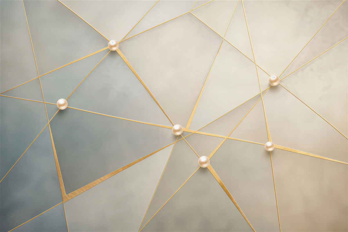 Fototapeta geometryczna abstrakcja ze złotymi liniami i perłami elegancka