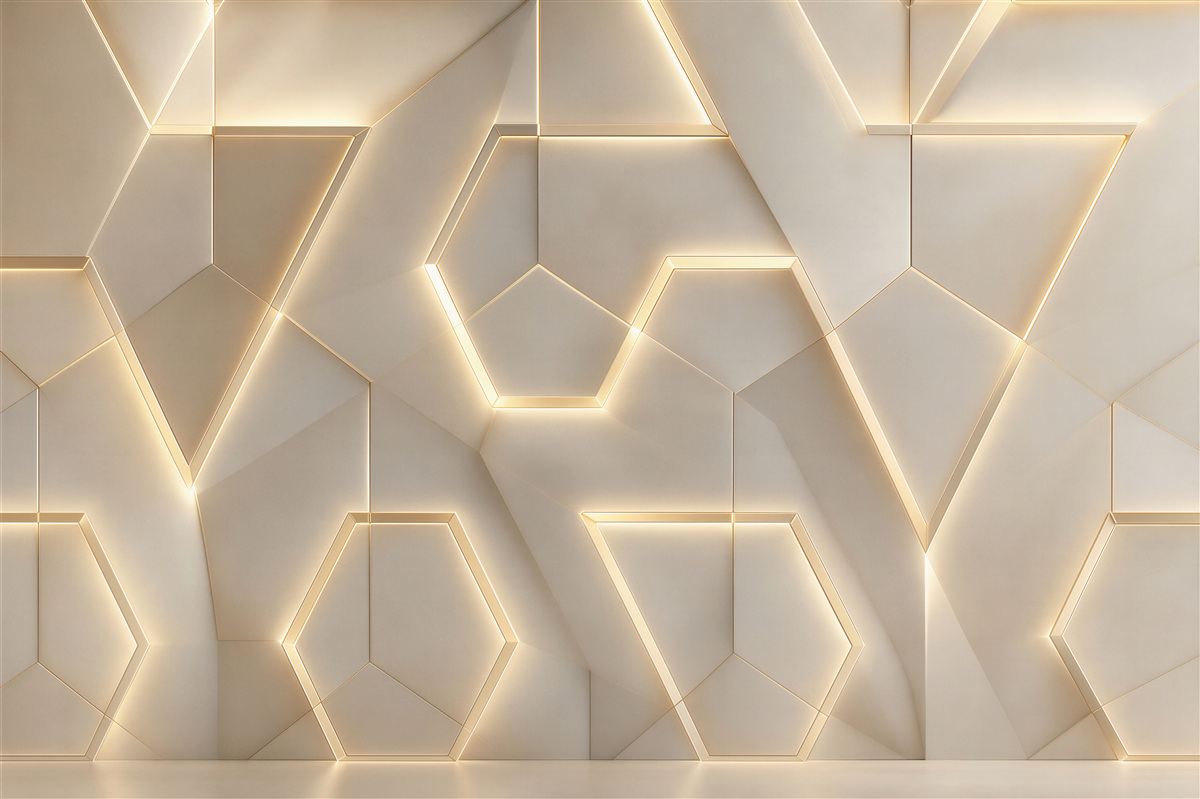 Fototapeta geometryczne panele 3D beżowe z podświetleniem led nowoczesne