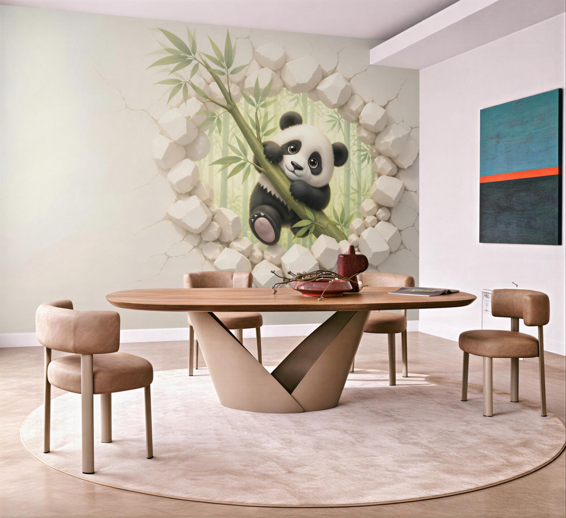 Fototapeta panda na bambusie 3D do pokoju dziecka