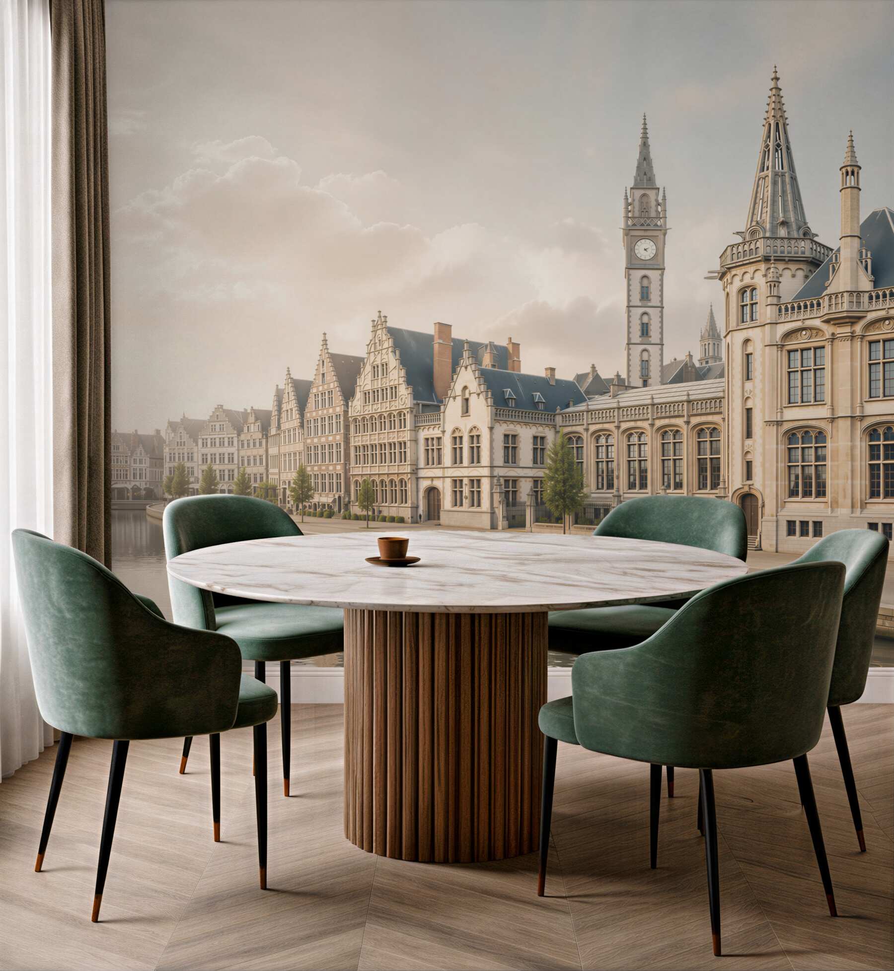 Fototapeta zabytkowa architektura nad kanałem eleganckie kamienice w jasnych beżach
