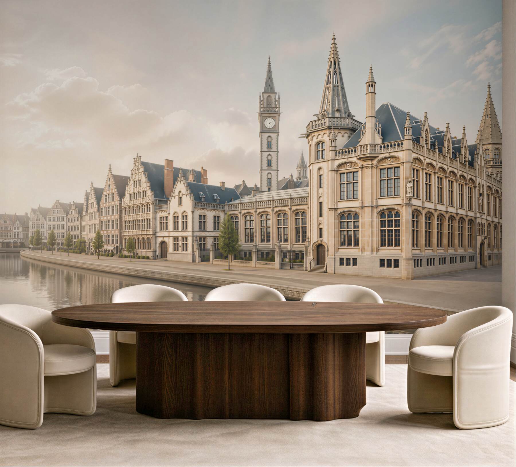 Fototapeta zabytkowa architektura nad kanałem eleganckie kamienice w jasnych beżach