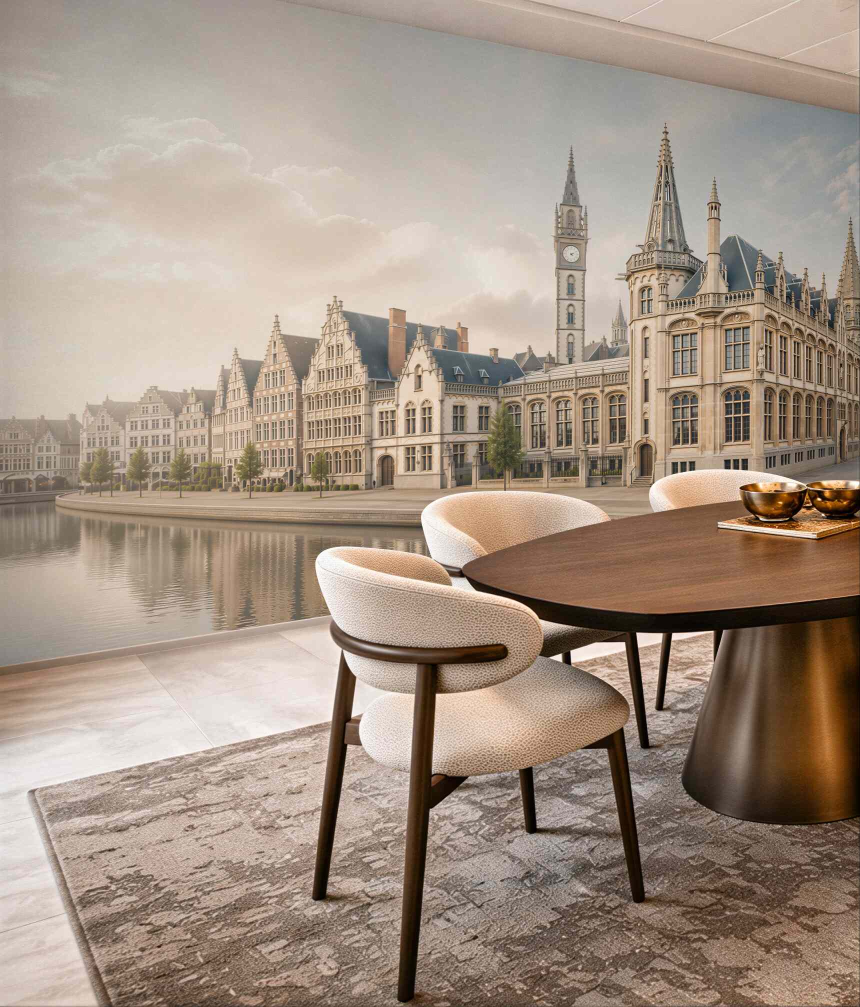 Fototapeta zabytkowa architektura nad kanałem eleganckie kamienice w jasnych beżach