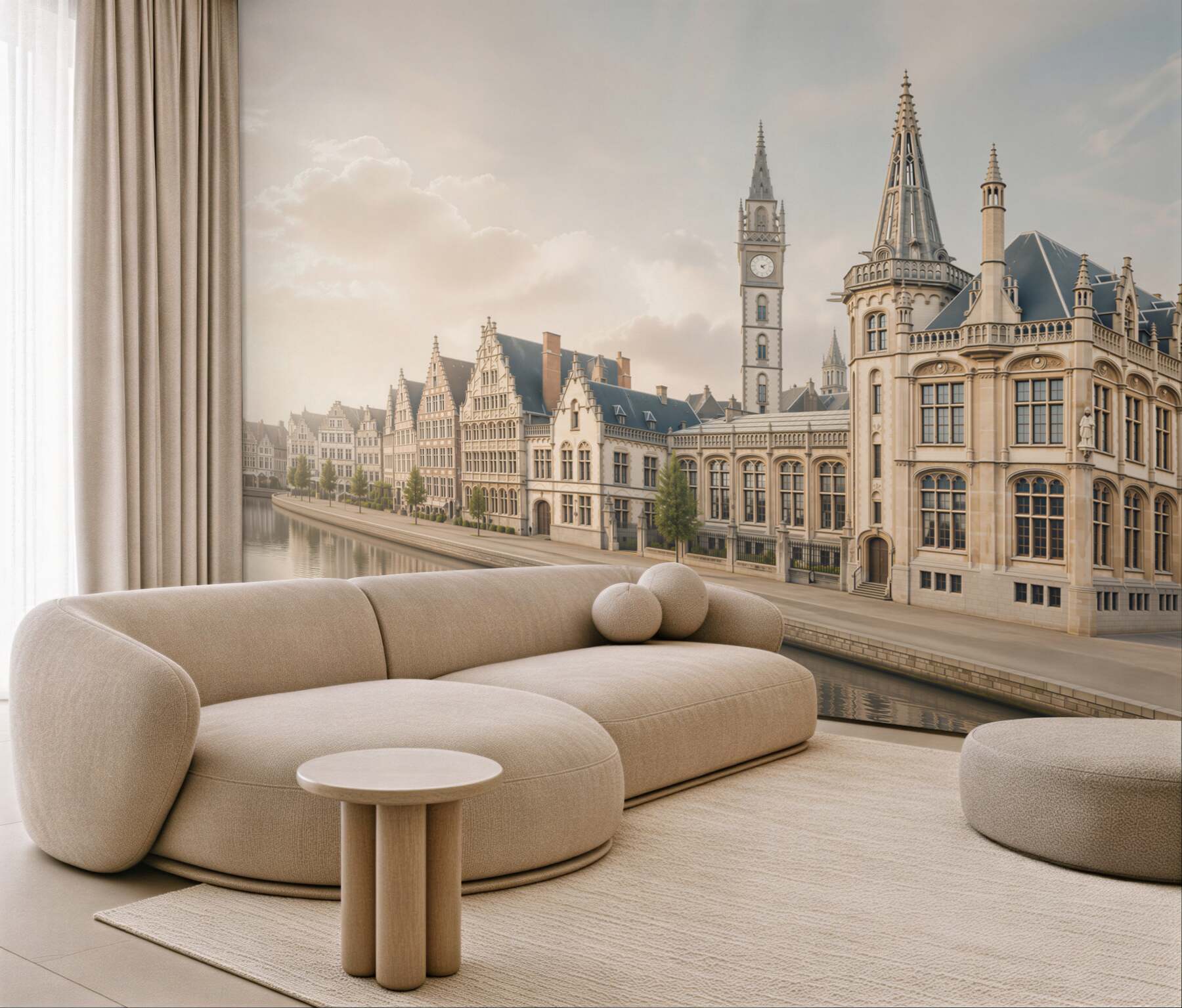 Fototapeta zabytkowa architektura nad kanałem eleganckie kamienice w jasnych beżach