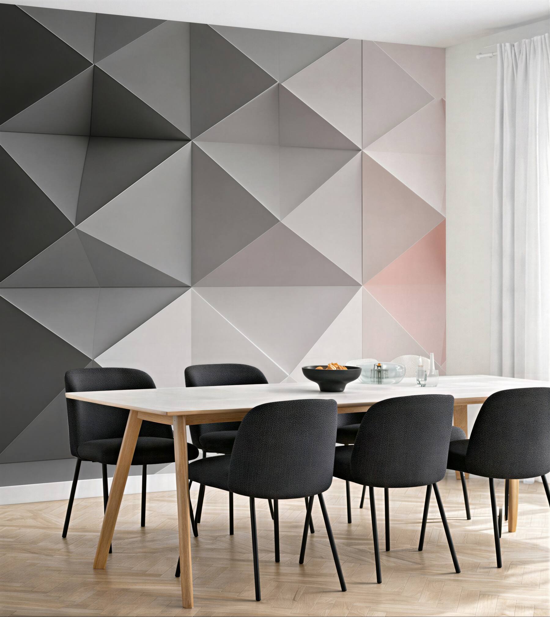 Fototapeta geometryczne trójkąty 3D szaro różowe nowoczesne
