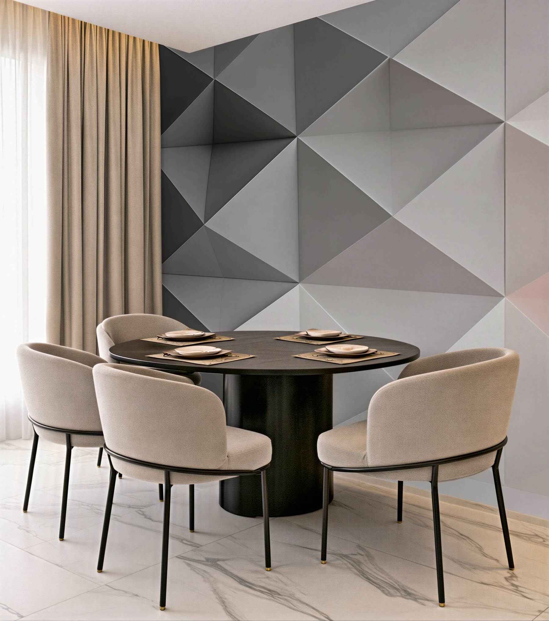 Fototapeta geometryczne trójkąty 3D szaro różowe nowoczesne