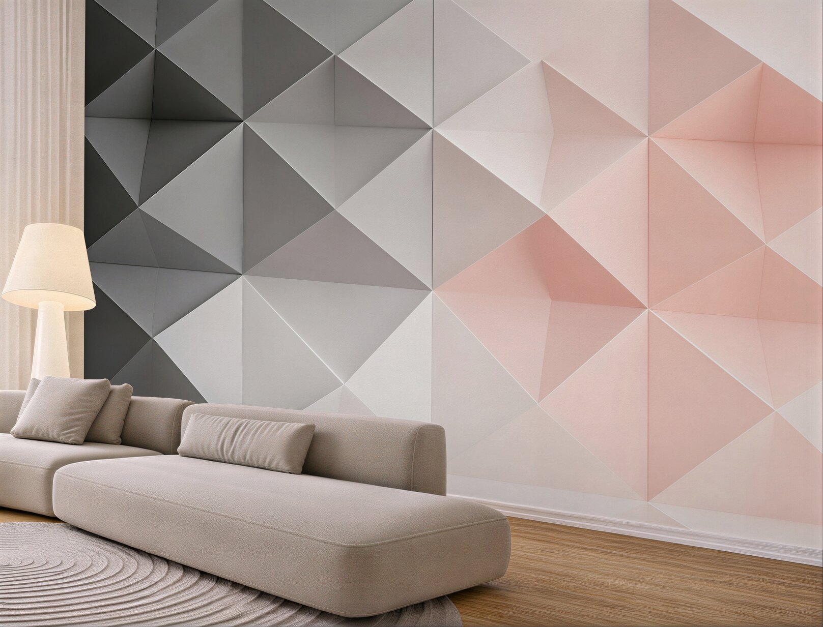 Fototapeta geometryczne trójkąty 3D szaro różowe nowoczesne