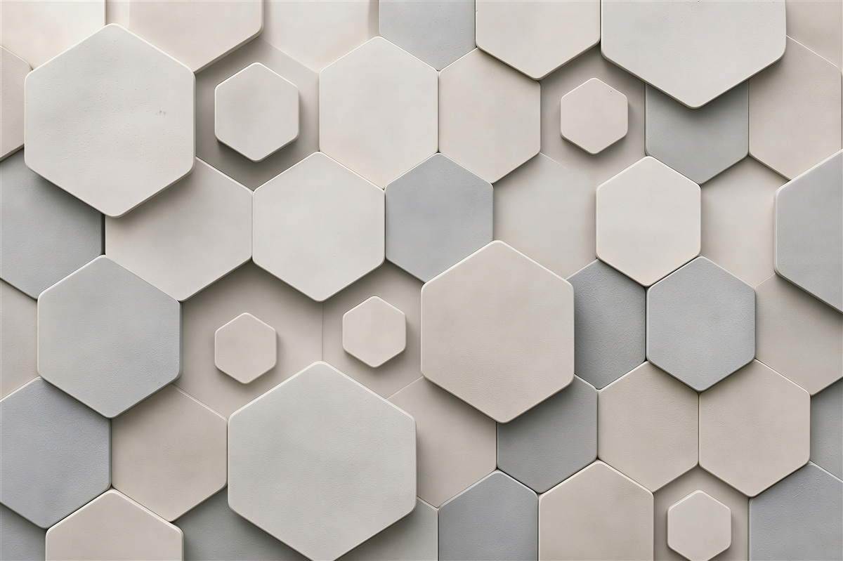 Fototapeta heksagony 3D beżowo szare nowoczesny wzór geometryczny
