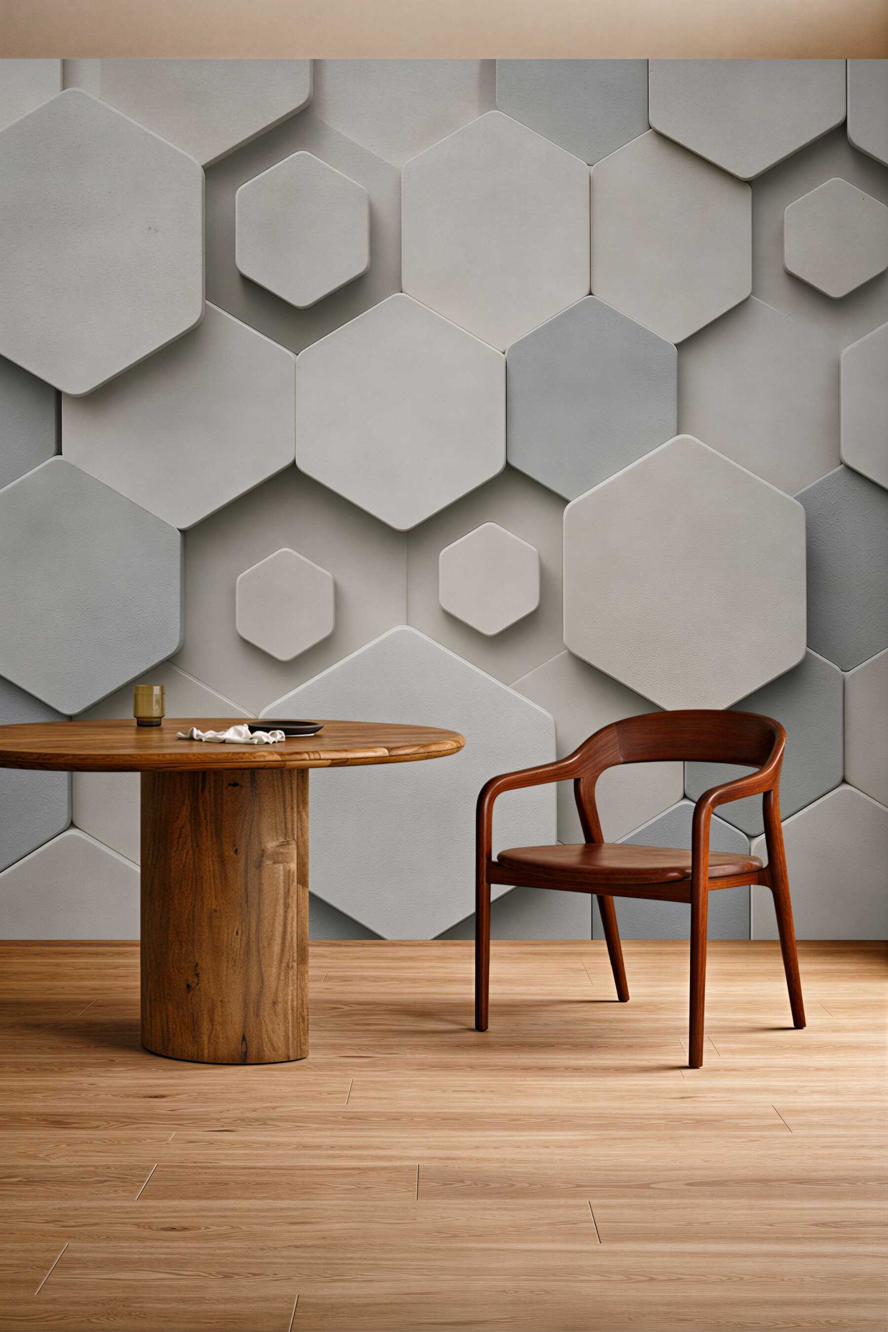 Fototapeta heksagony 3D beżowo szare nowoczesny wzór geometryczny