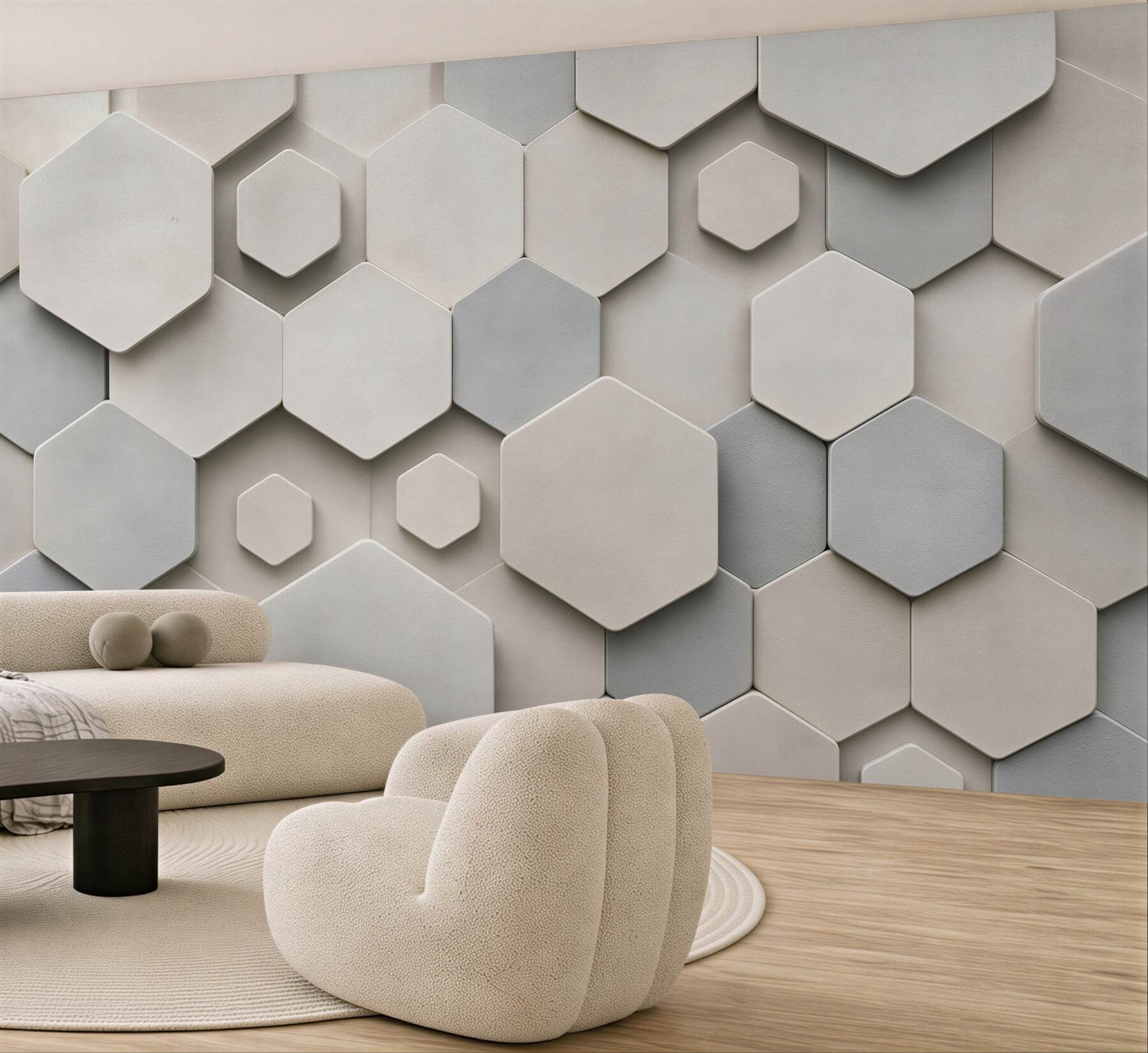 Fototapeta heksagony 3D beżowo szare nowoczesny wzór geometryczny