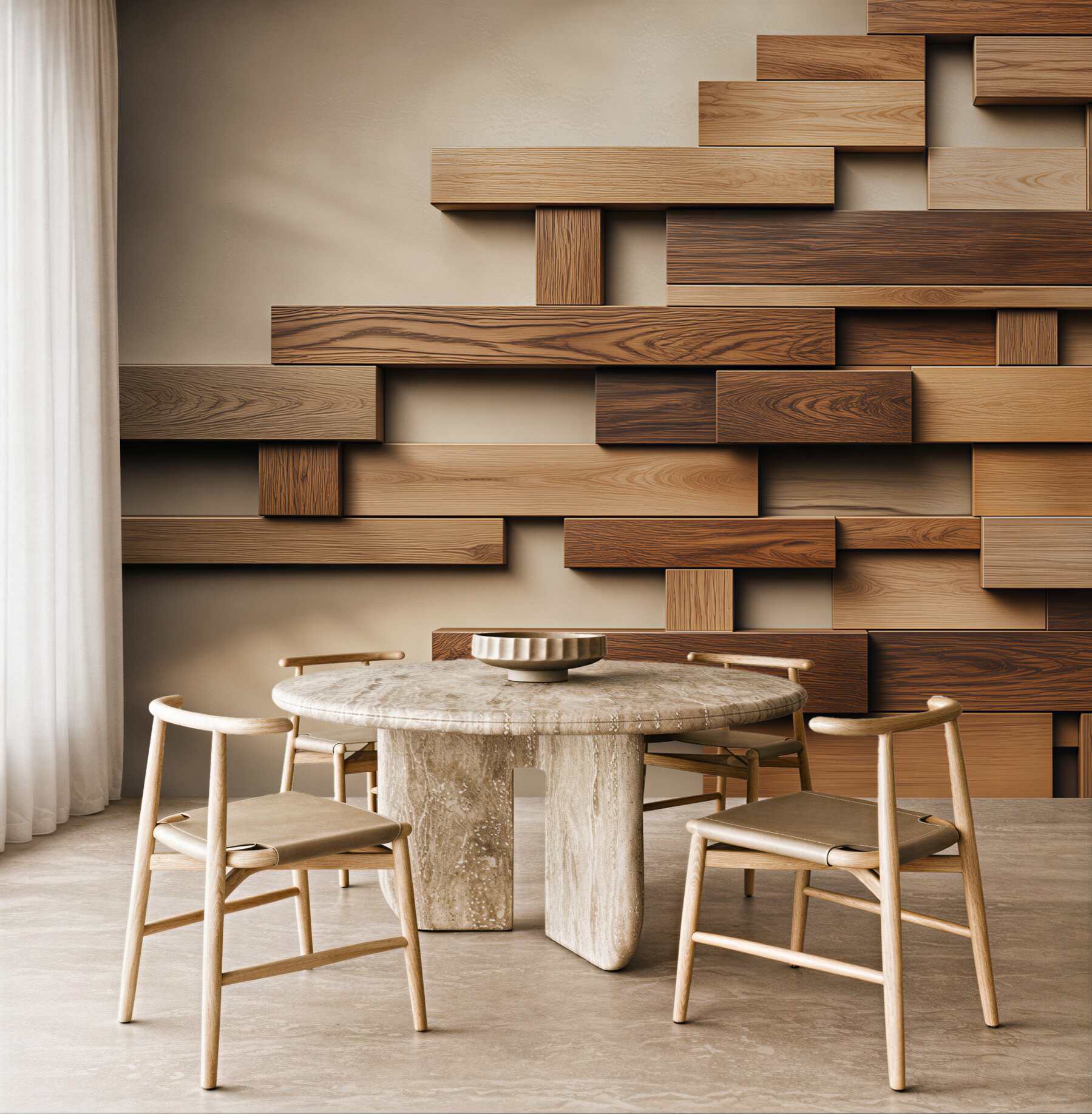 Fototapeta geometryczne panele drewniane 3D brązowe do nowoczesnego wnętrza