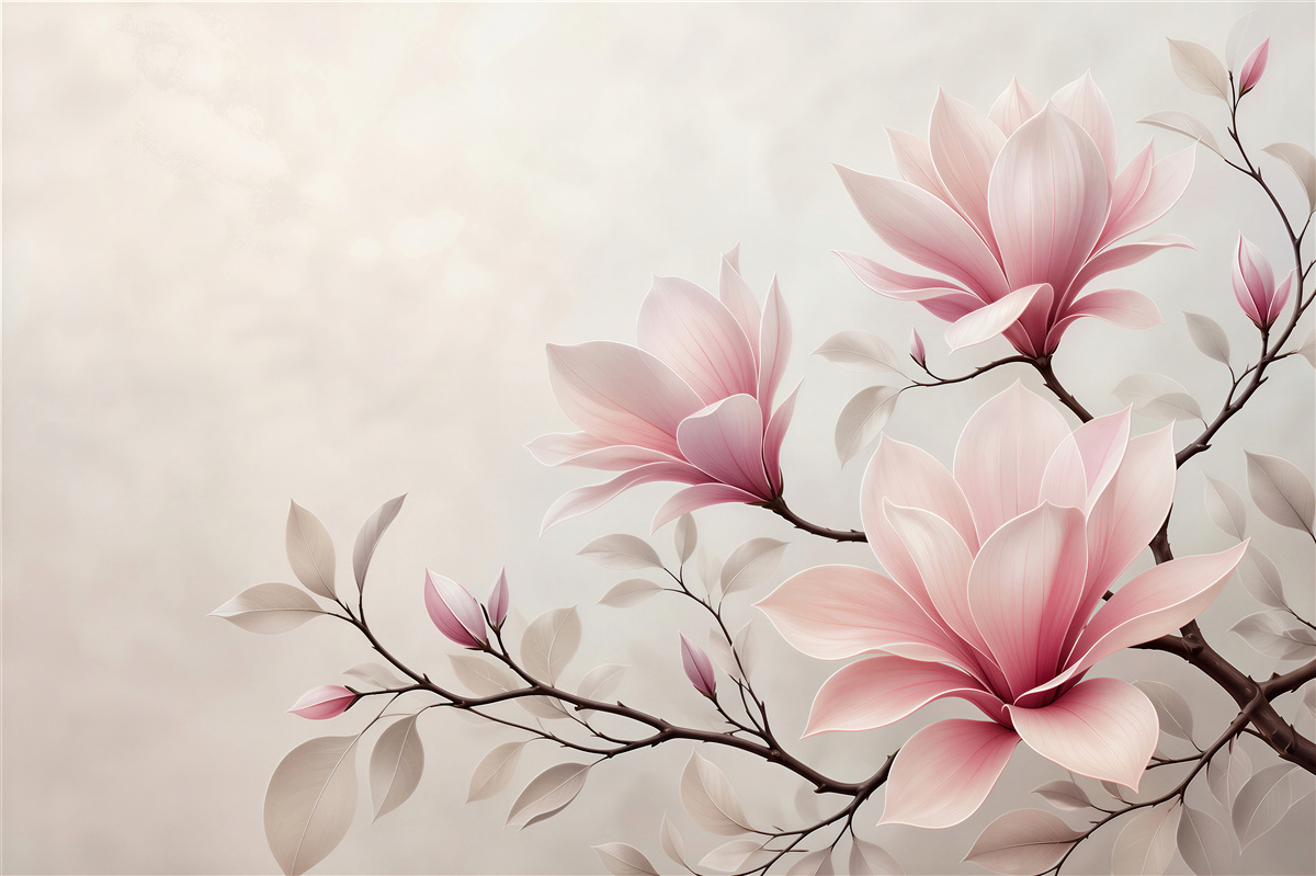 Fototapeta kwiaty magnolii pudrowy róż na jasnym tle elegancka
