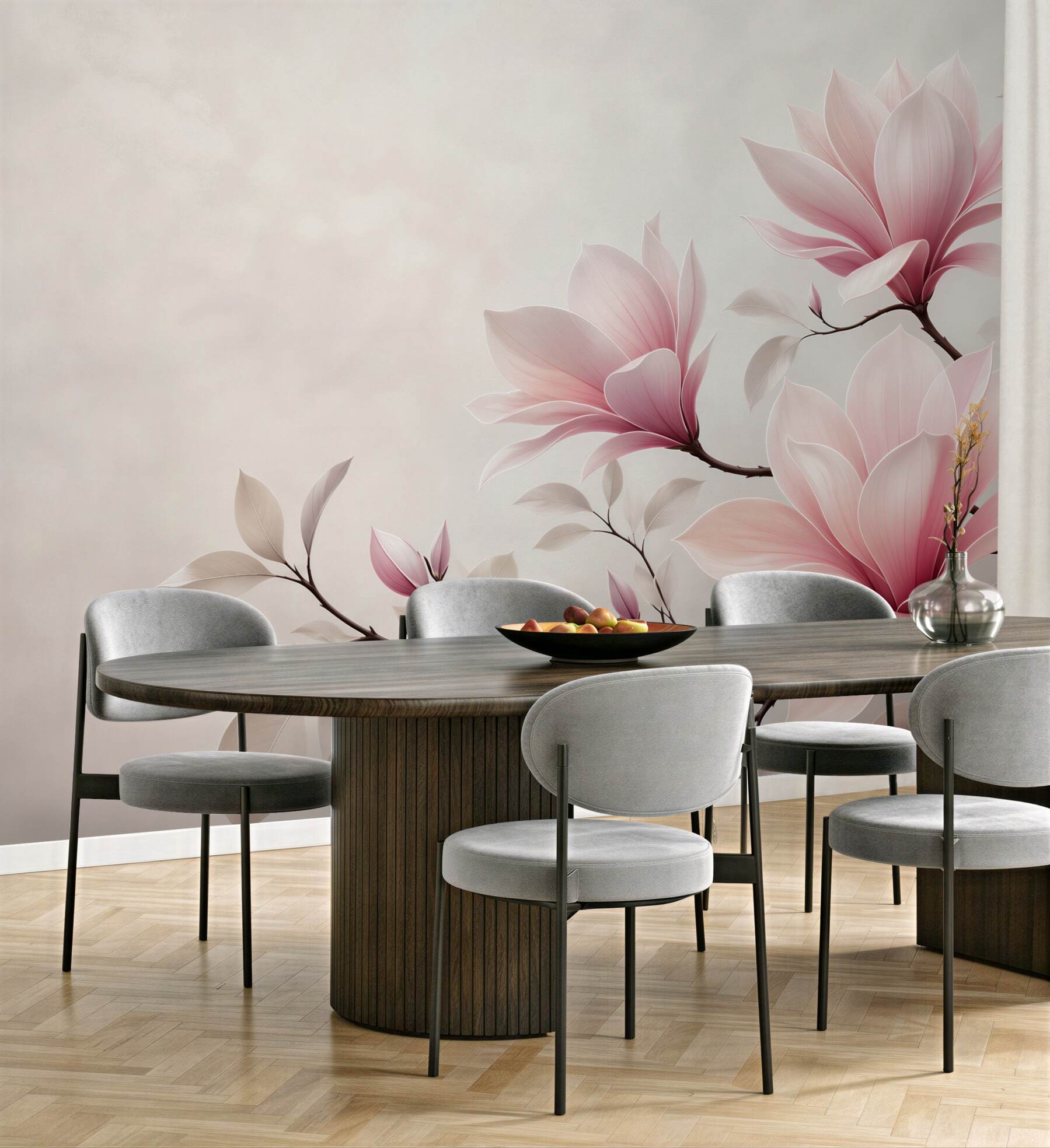 Fototapeta kwiaty magnolii pudrowy róż na jasnym tle elegancka