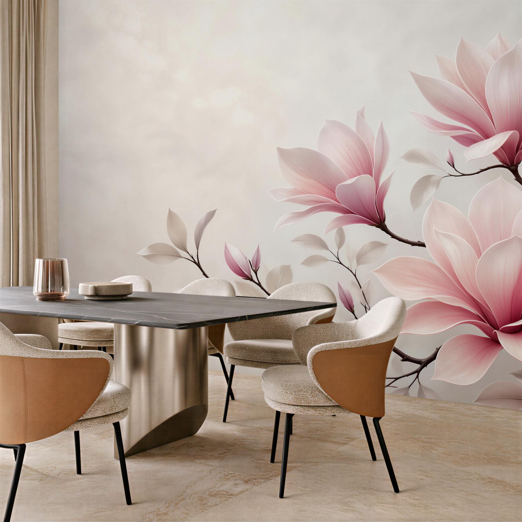 Fototapeta kwiaty magnolii pudrowy róż na jasnym tle elegancka