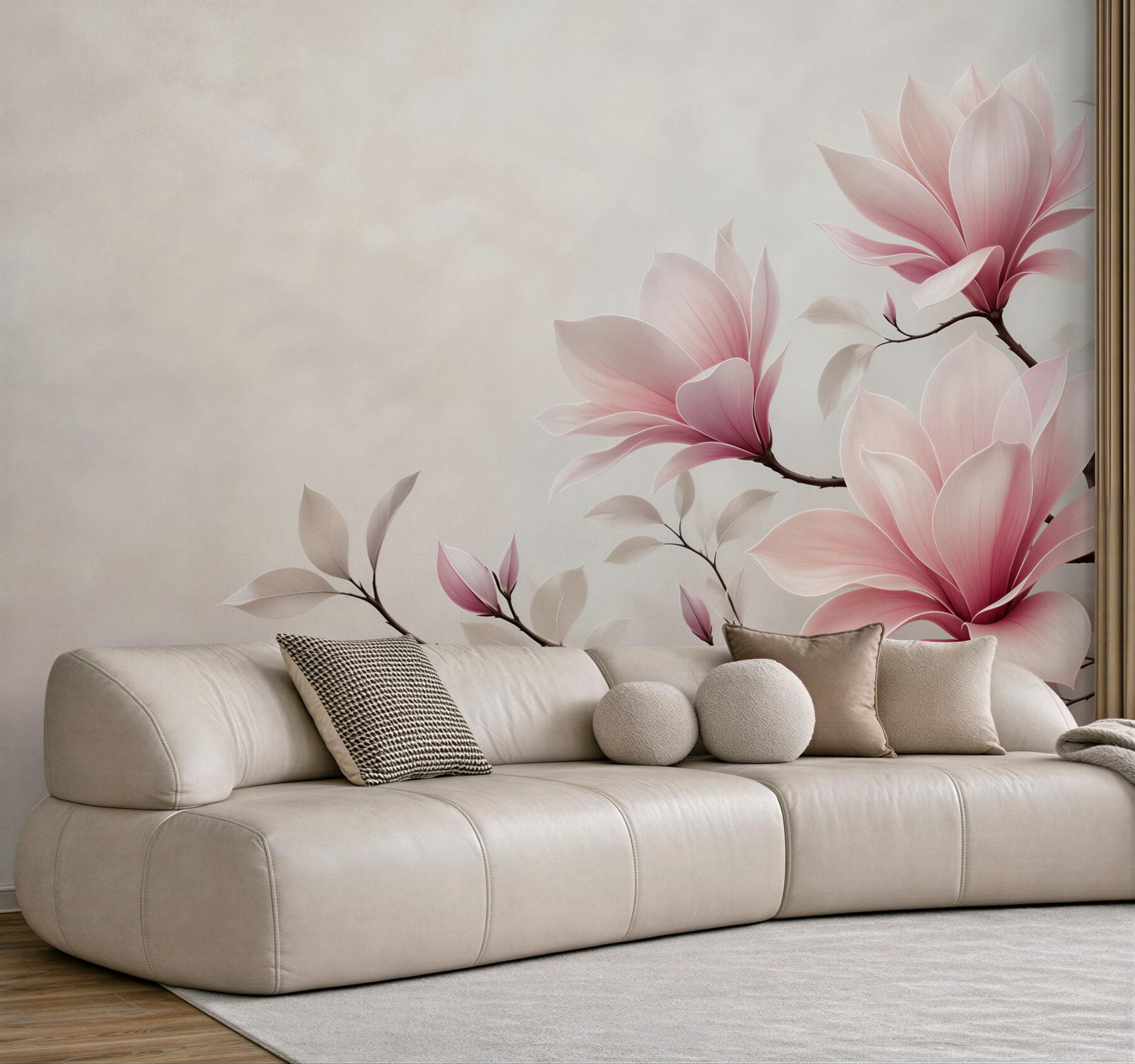 Fototapeta kwiaty magnolii pudrowy róż na jasnym tle elegancka