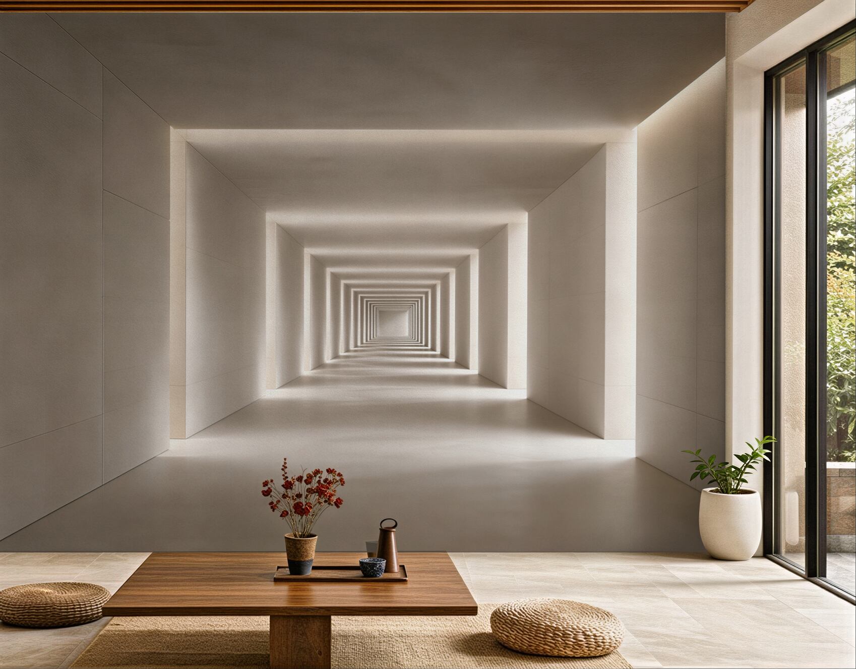 Fototapeta nowoczesny tunel 3D beżowy minimalistyczny do nowoczesnego wnętrza