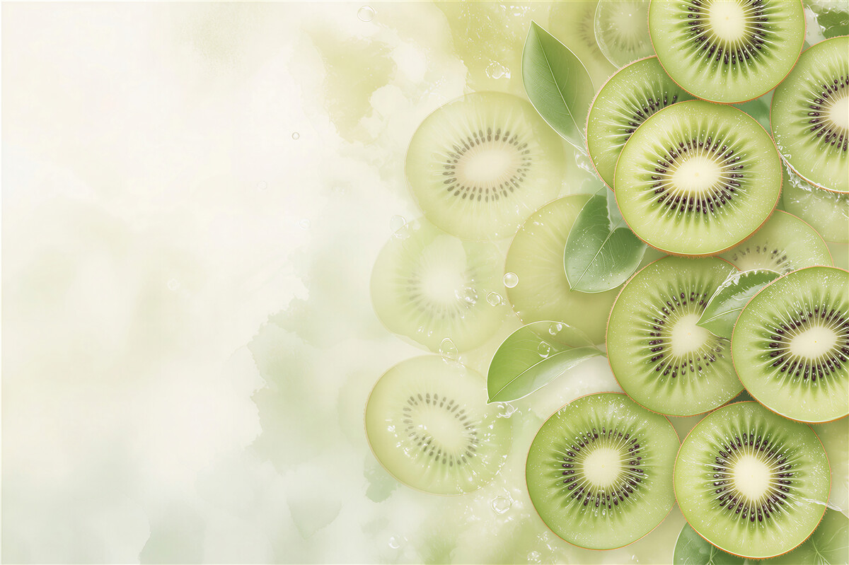 Fototapeta kiwi soczyste zielone z liśćmi do nowoczesnej kuchni