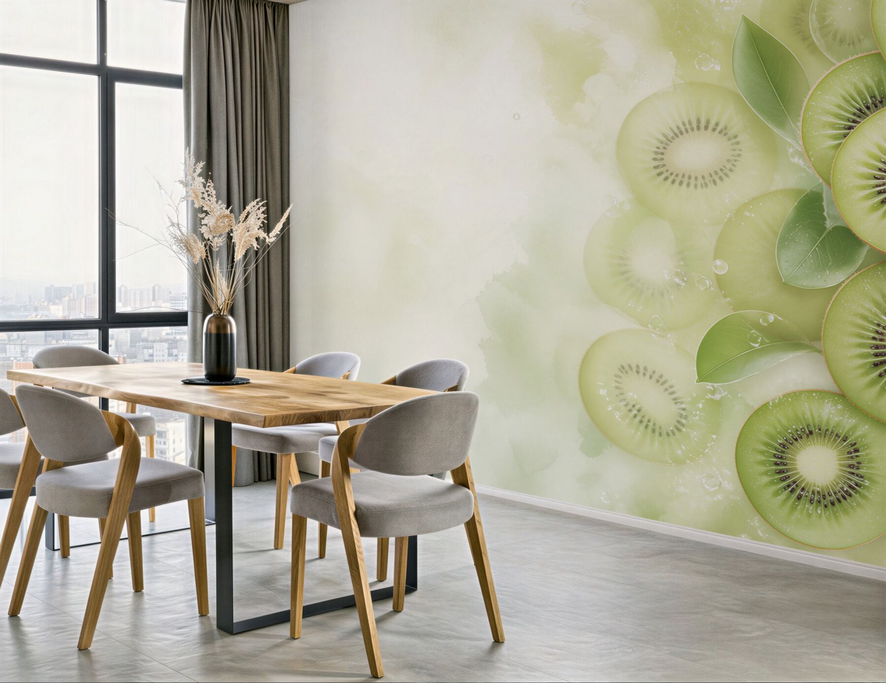 Fototapeta kiwi soczyste zielone z liśćmi do nowoczesnej kuchni