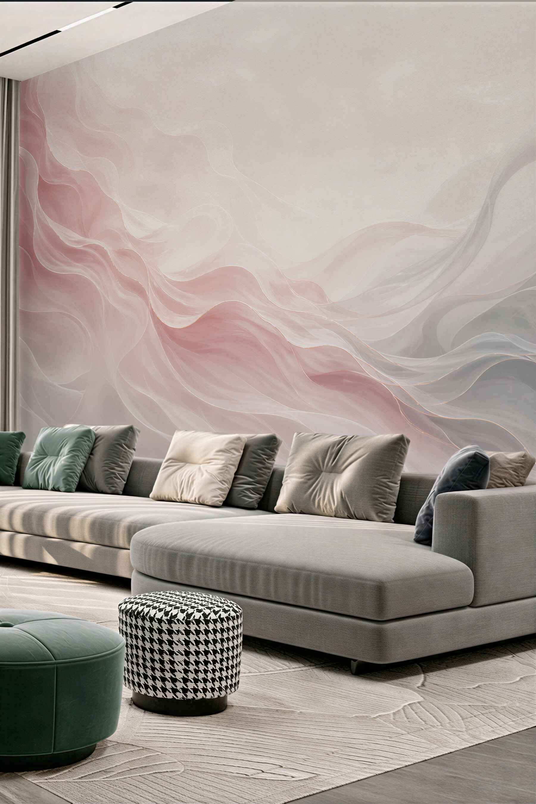 Fototapeta abstrakcyjne pastelowe fale różowo szare eleganckie