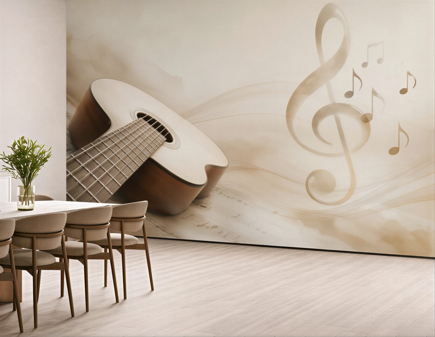 Fototapeta gitara i nuty w beżowych tonach do pokoju muzycznego