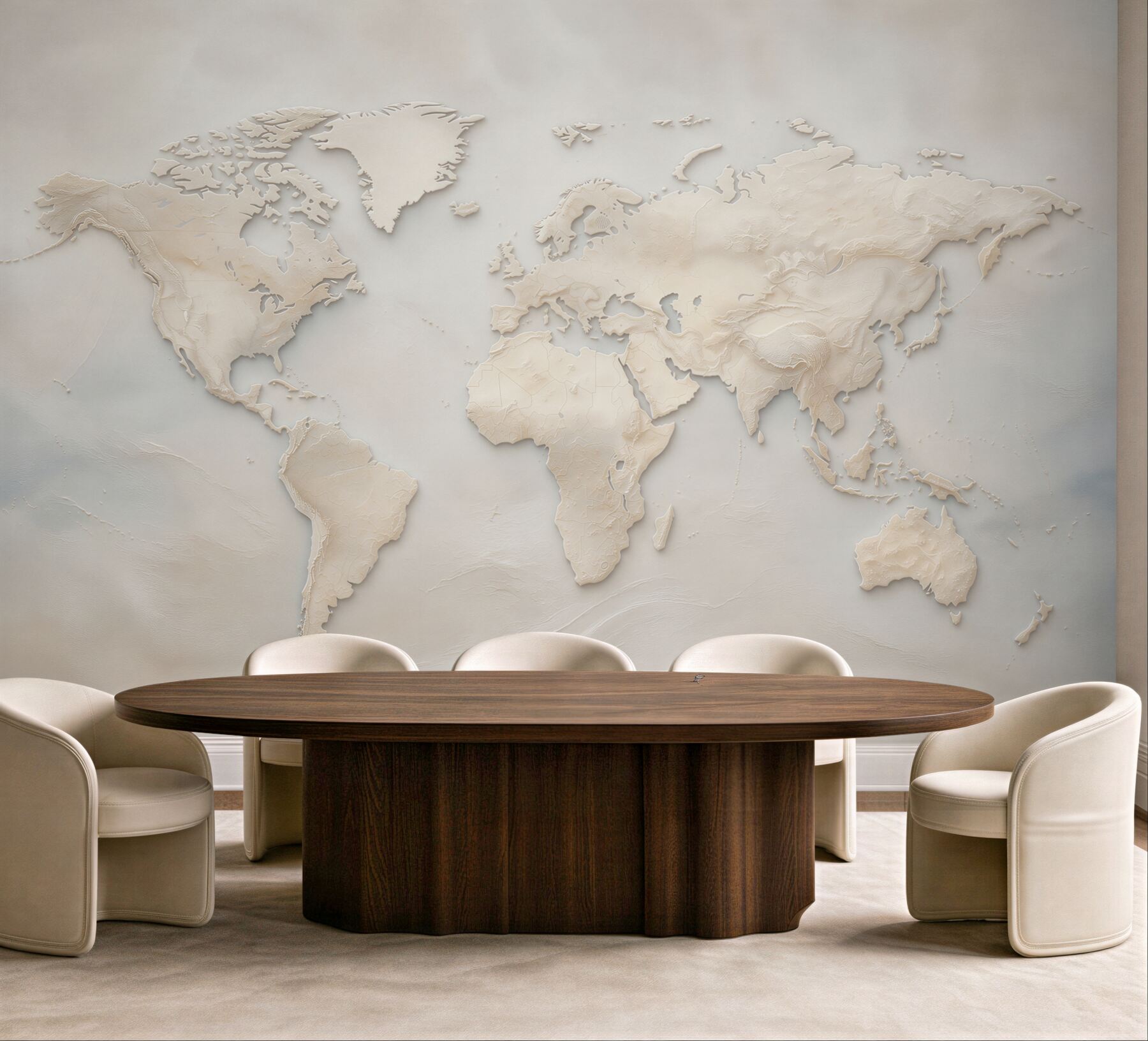 Fototapeta mapa świata beżowa 3D elegancka do biura i salonu