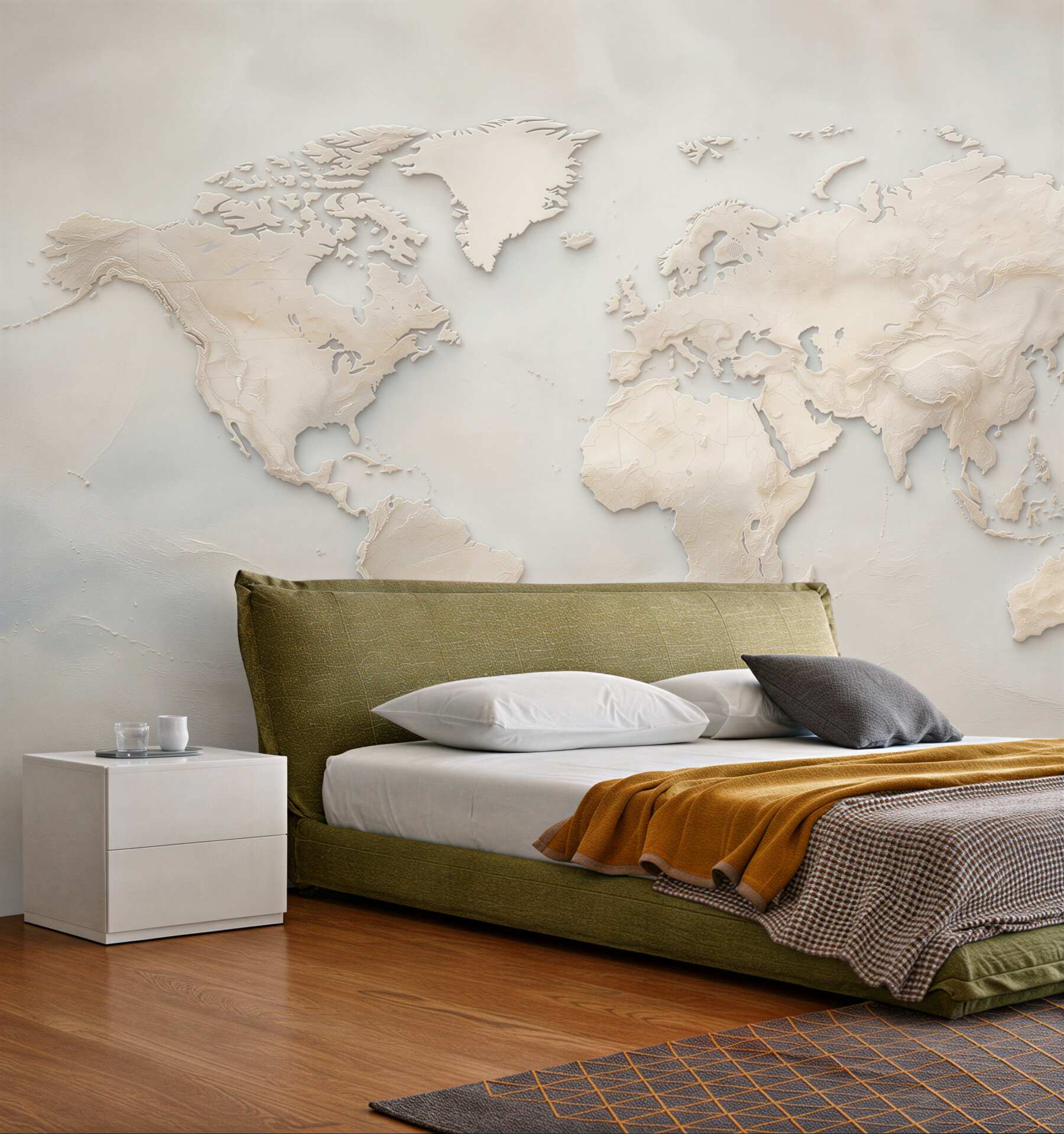 Fototapeta mapa świata beżowa 3D elegancka do biura i salonu