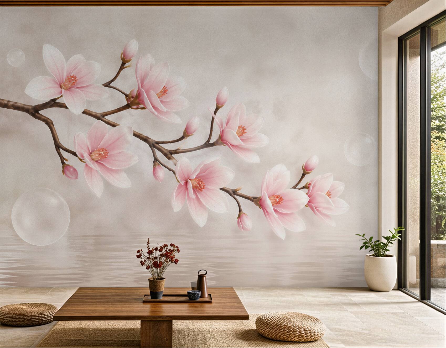 Fototapeta różowa magnolia na gałęzi delikatna kwiatowa do sypialni