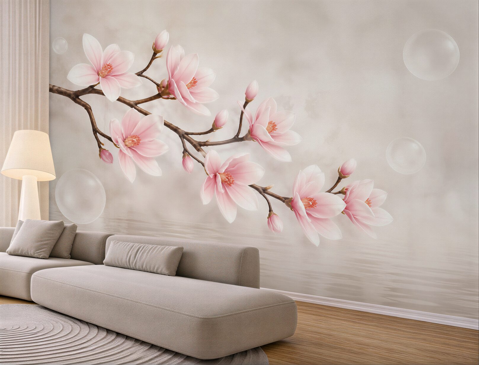 Fototapeta różowa magnolia na gałęzi delikatna kwiatowa do sypialni