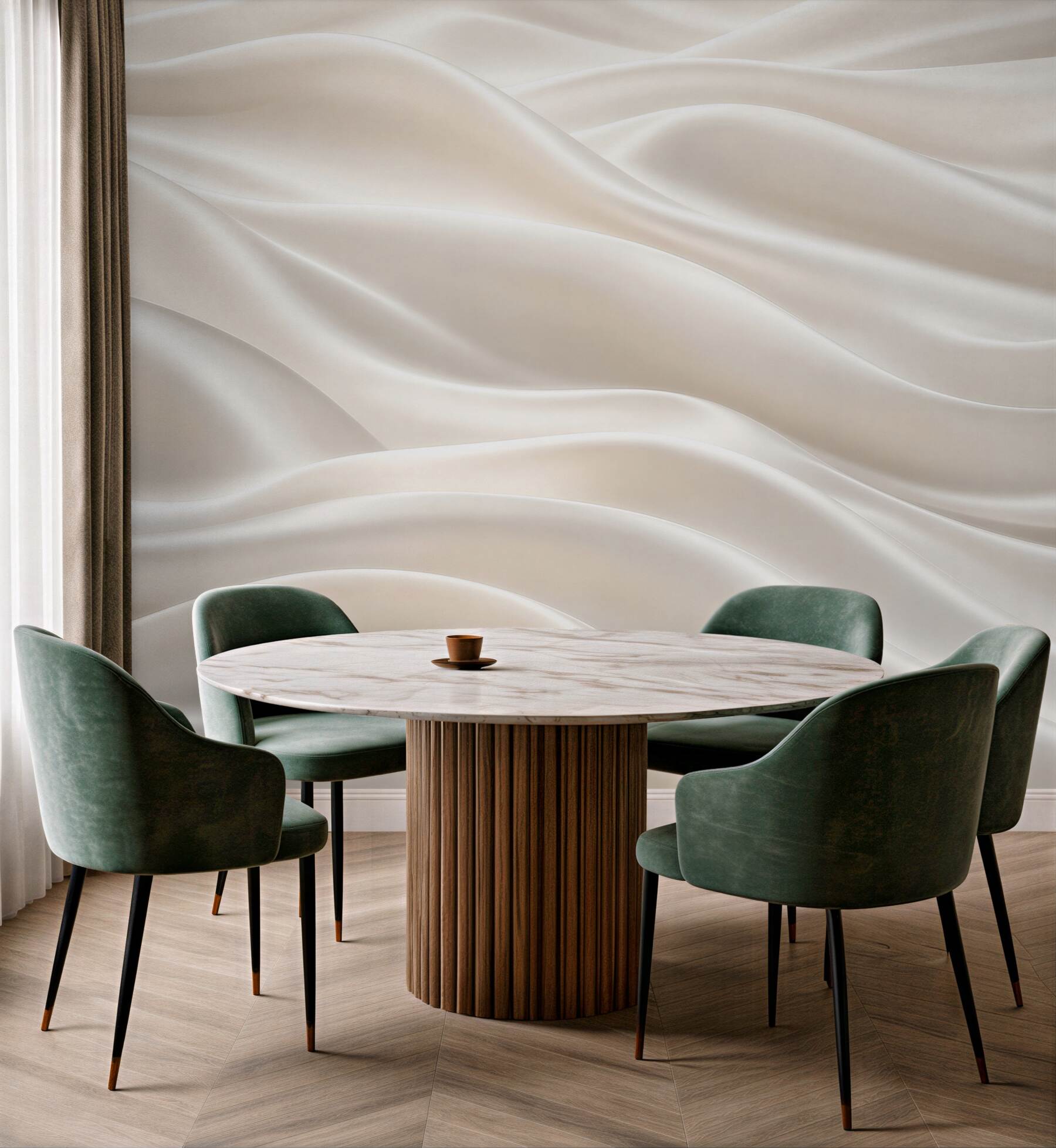 Fototapeta kremowe fale 3D abstrakcyjne eleganckie do nowoczesnego wnętrza