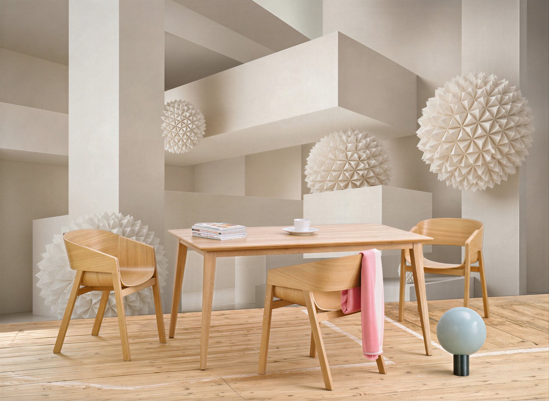 Fototapeta geometryczna abstrakcja 3D z białymi kulami nowoczesna