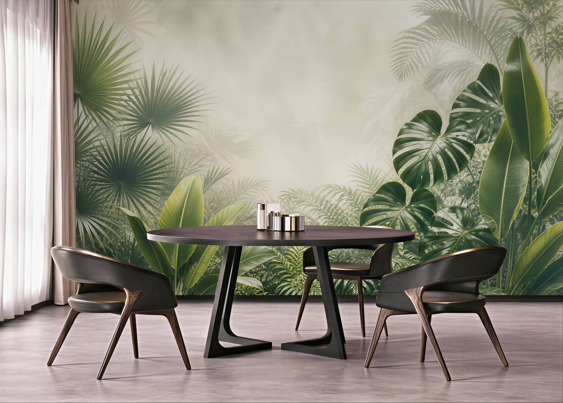 Fototapeta tropikalne liście monstera i palmy zielona dżungla do salonu