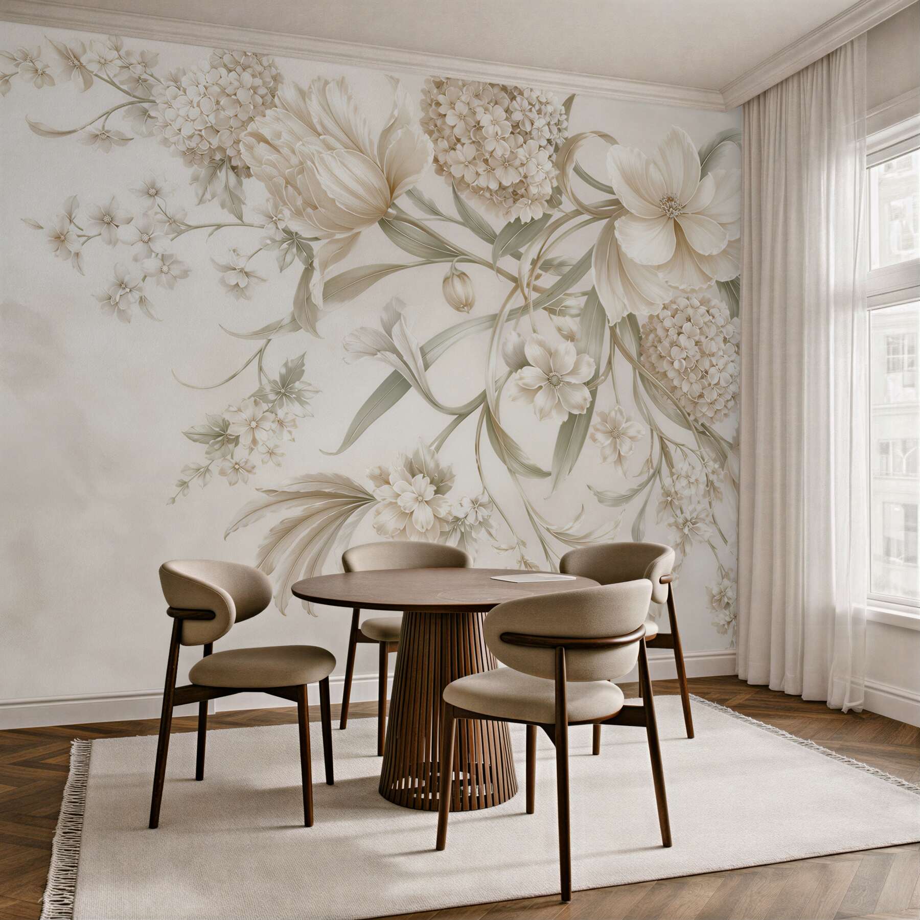 Fototapeta kremowe kwiaty 3D elegancka kompozycja floralna do salonu
