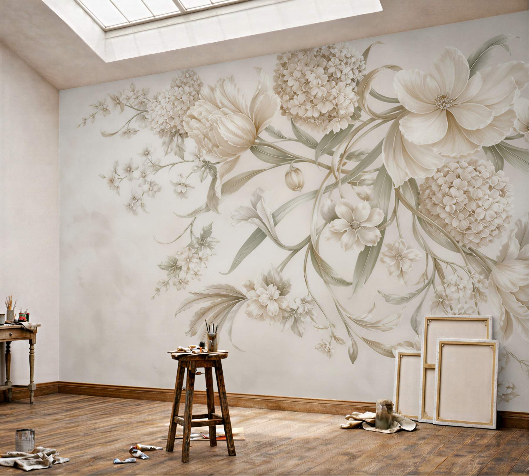 Fototapeta kremowe kwiaty 3D elegancka kompozycja floralna do salonu