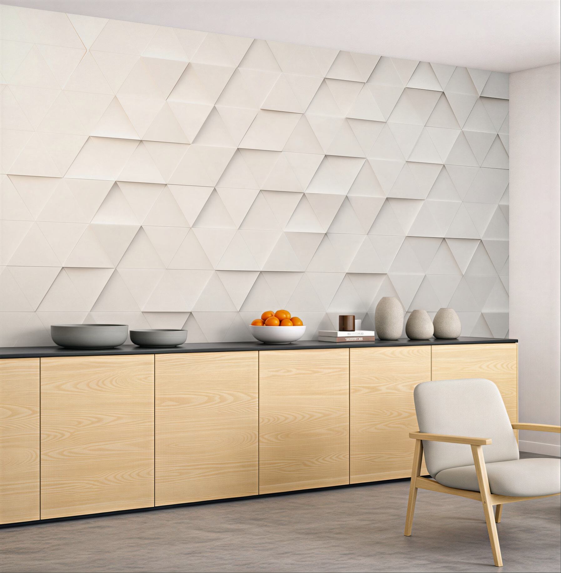 Fototapeta geometryczne trójkąty 3D beżowe nowoczesna abstrakcja