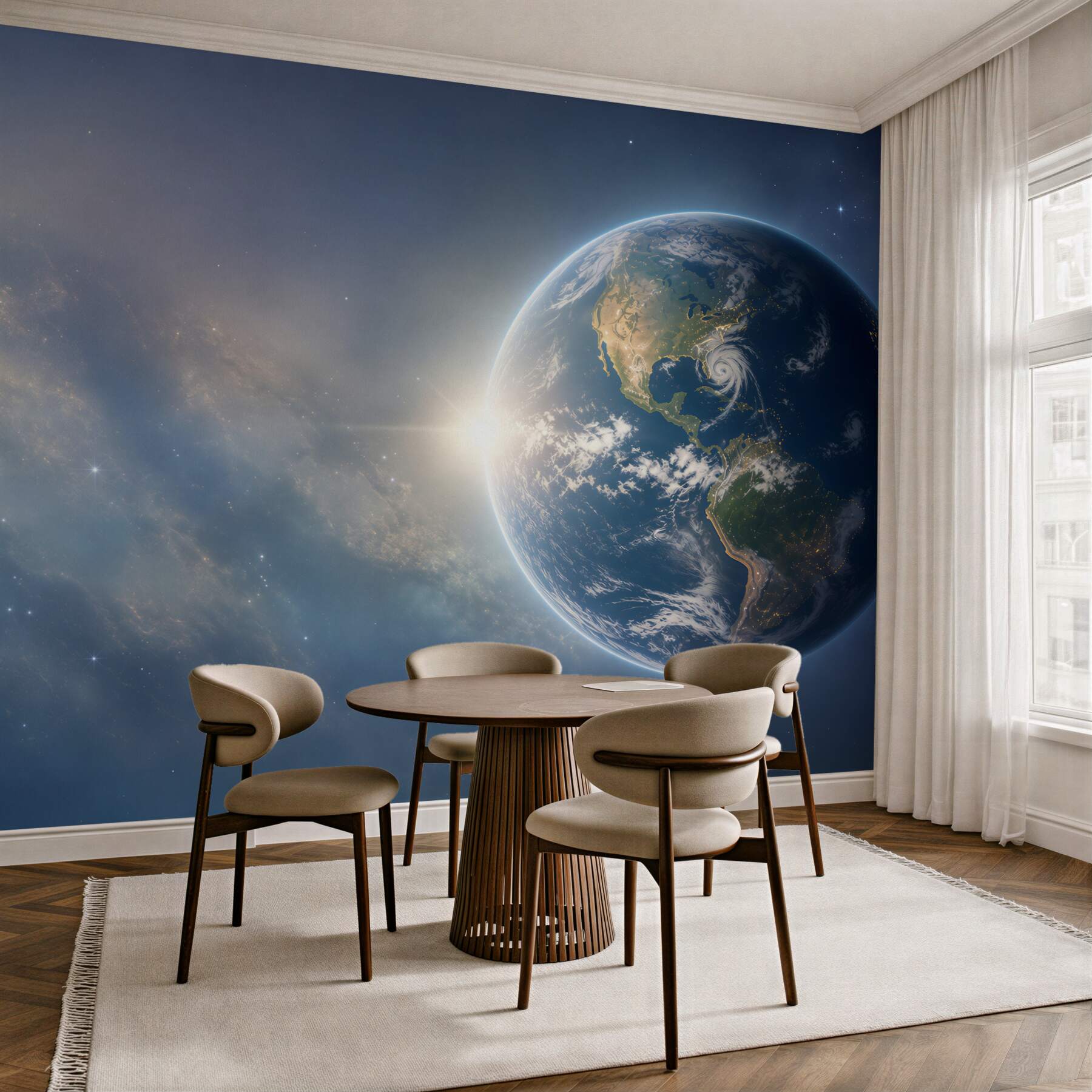 Fototapeta planeta Ziemia w kosmosie z gwiazdami nowoczesna