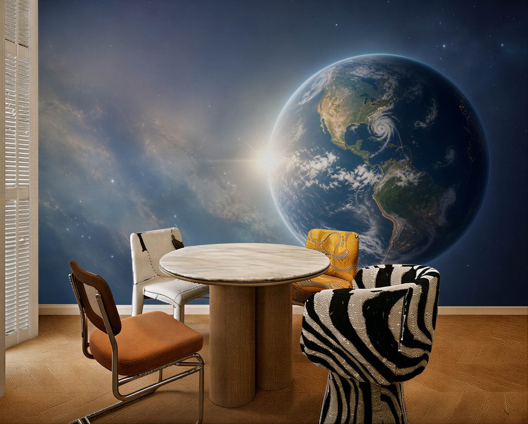 Fototapeta planeta Ziemia w kosmosie z gwiazdami nowoczesna
