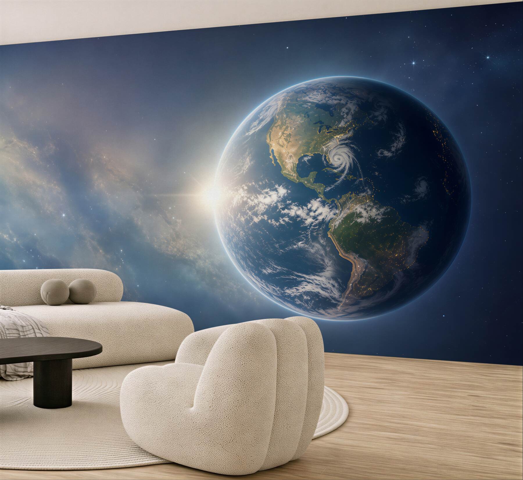 Fototapeta planeta Ziemia w kosmosie z gwiazdami nowoczesna
