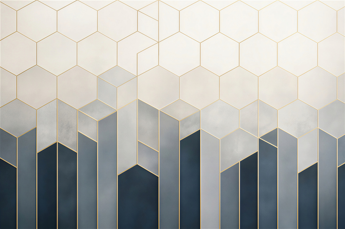 Fototapeta geometryczne heksagony granatowo złote nowoczesny wzór 3D