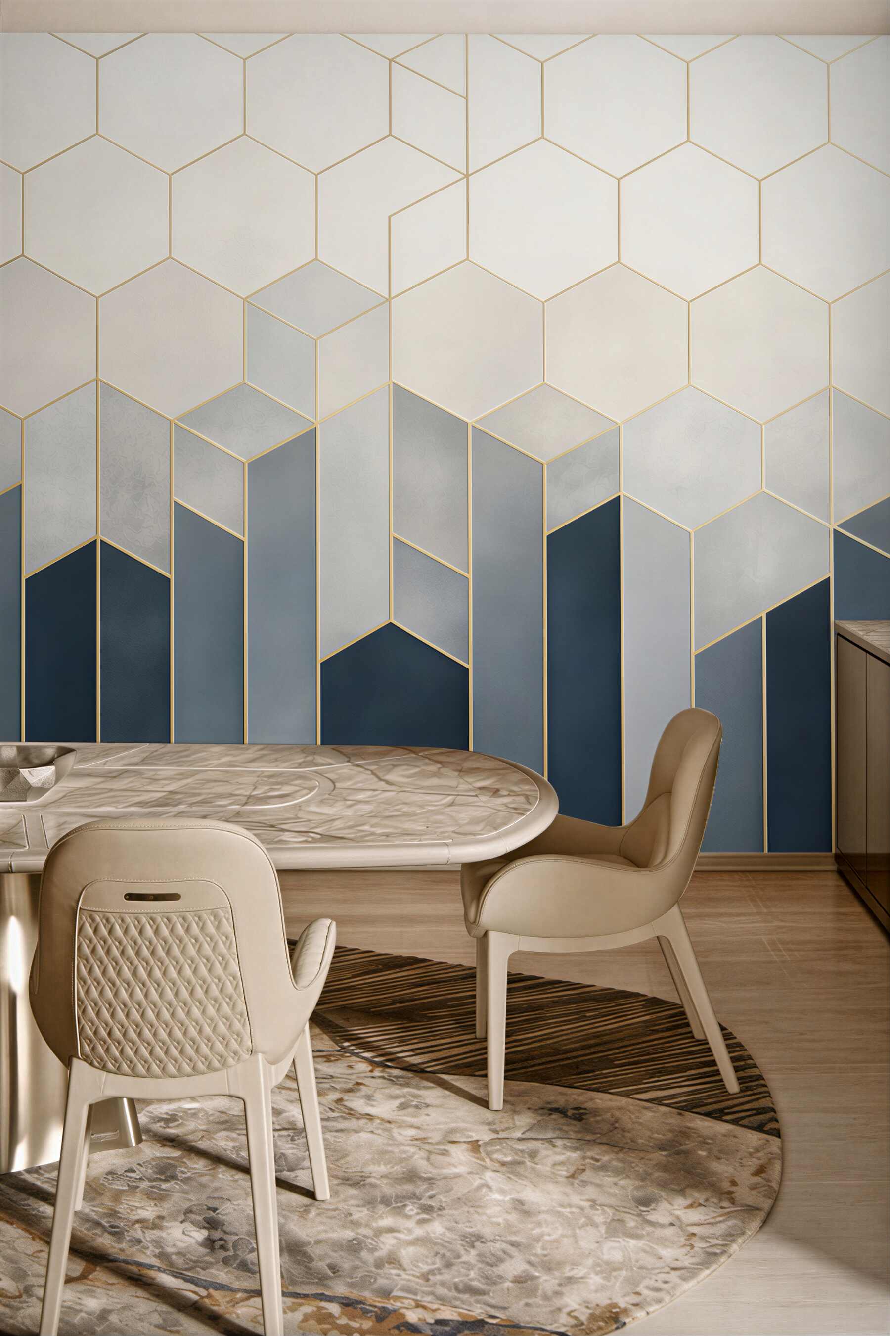 Fototapeta geometryczne heksagony granatowo złote nowoczesny wzór 3D