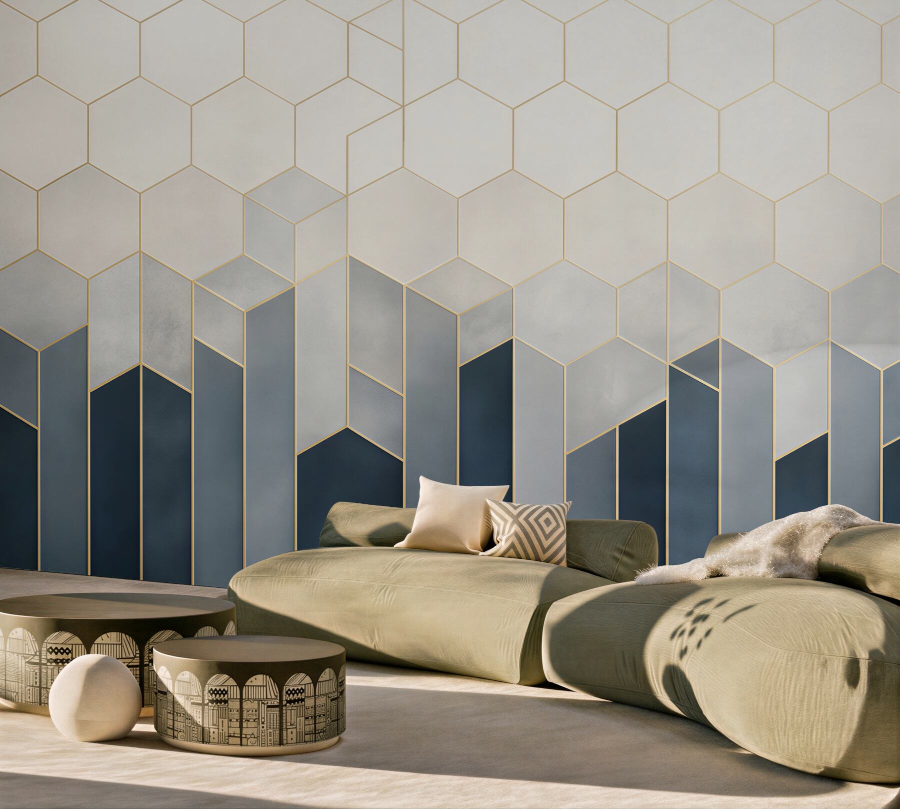 Fototapeta geometryczne heksagony granatowo złote nowoczesny wzór 3D