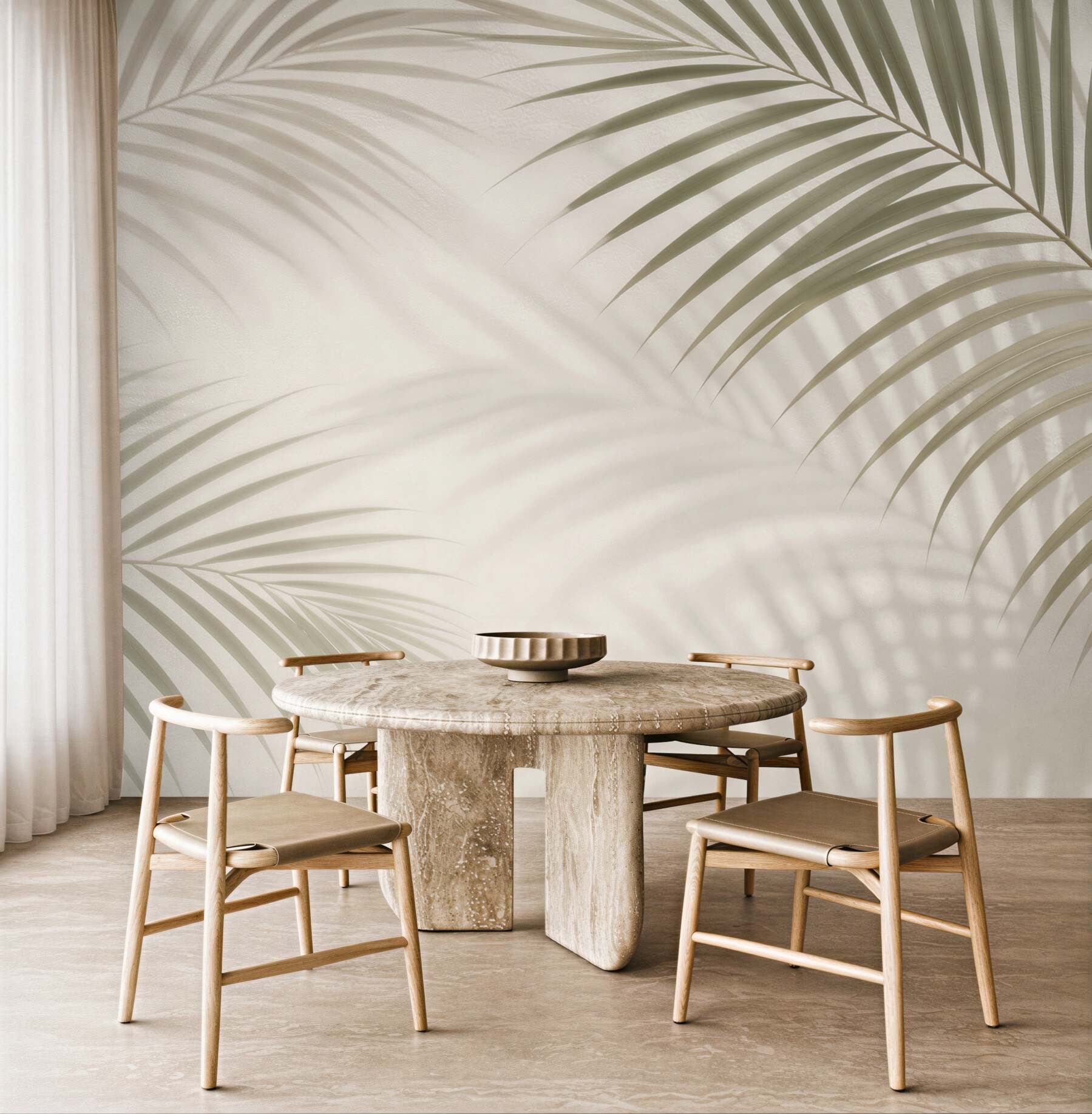 Fototapeta liście palmowe beżowe delikatne w stylu boho