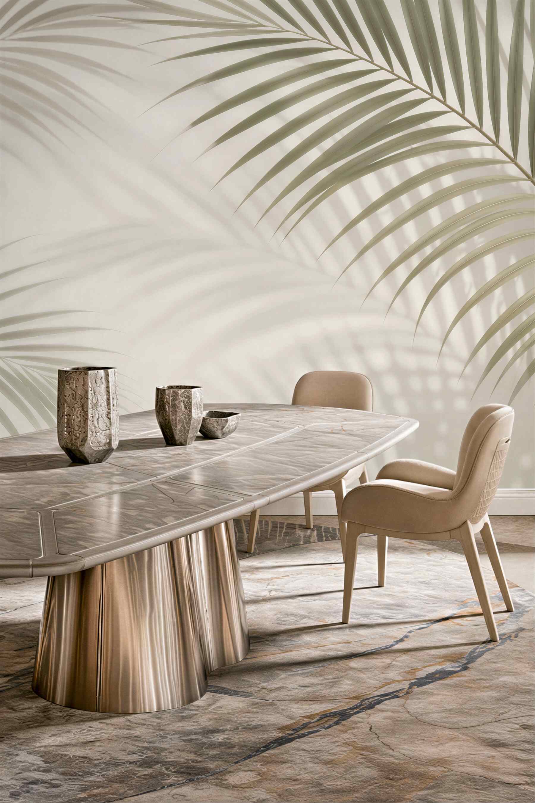 Fototapeta liście palmowe beżowe delikatne w stylu boho