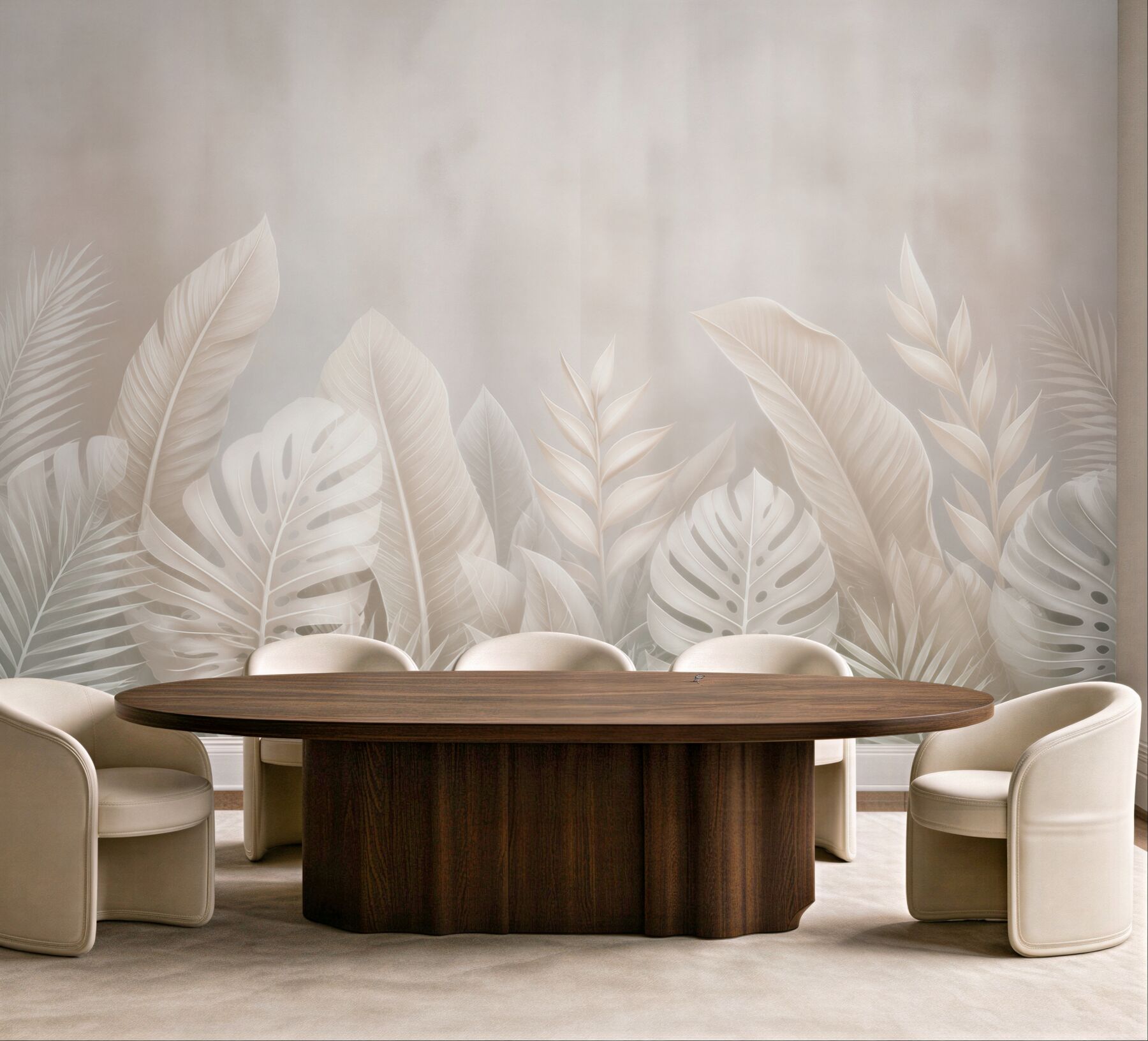 Fototapeta beżowe liście tropikalne subtelne eleganckie do salonu