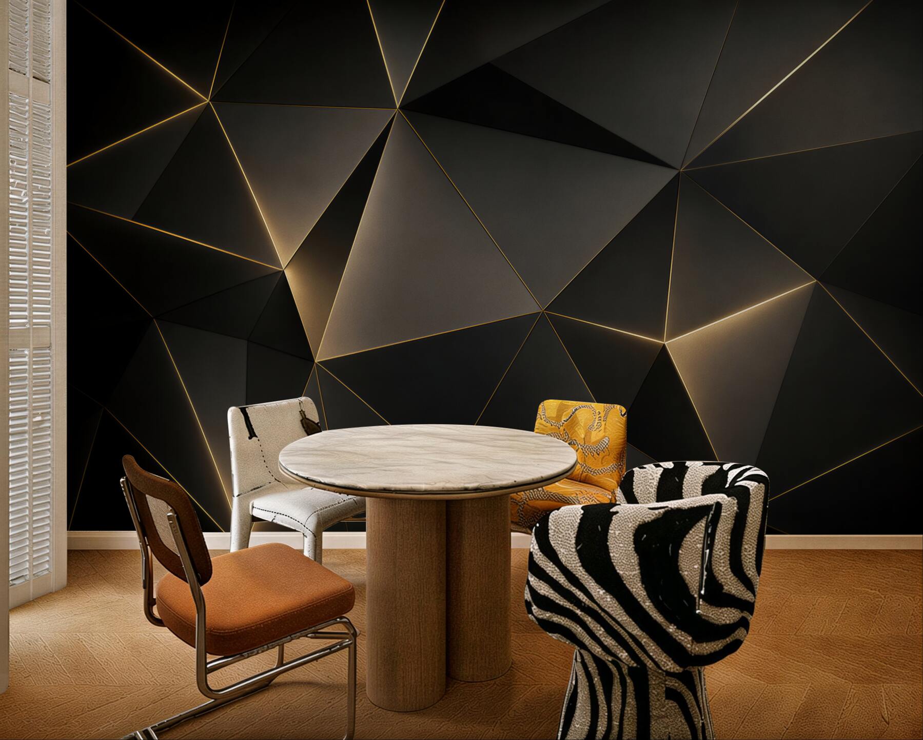 Fototapeta czarna geometria ze złotymi liniami nowoczesna glamour