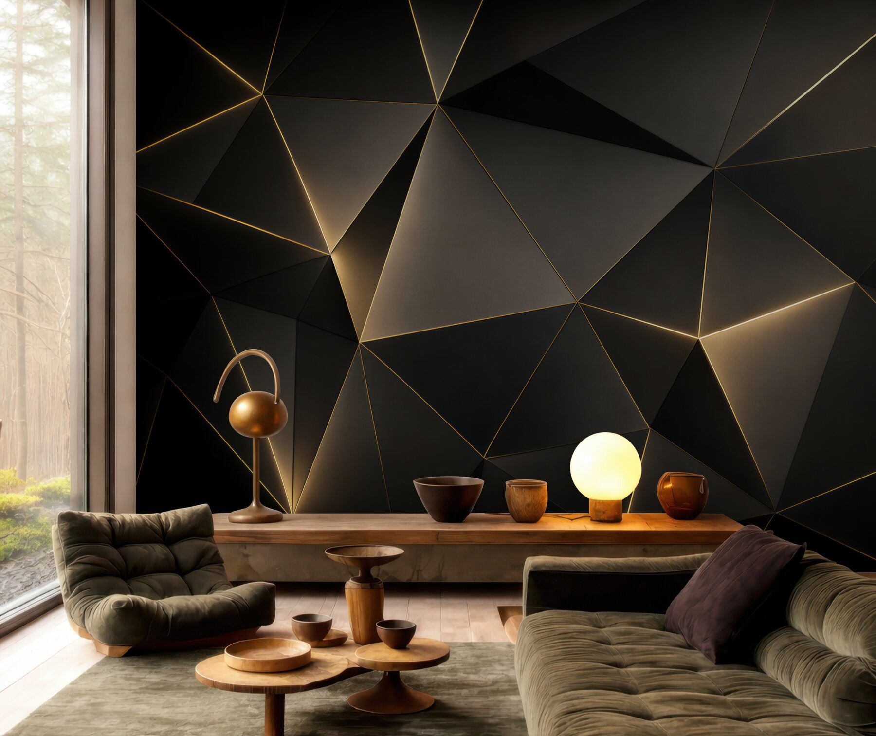 Fototapeta czarna geometria ze złotymi liniami nowoczesna glamour