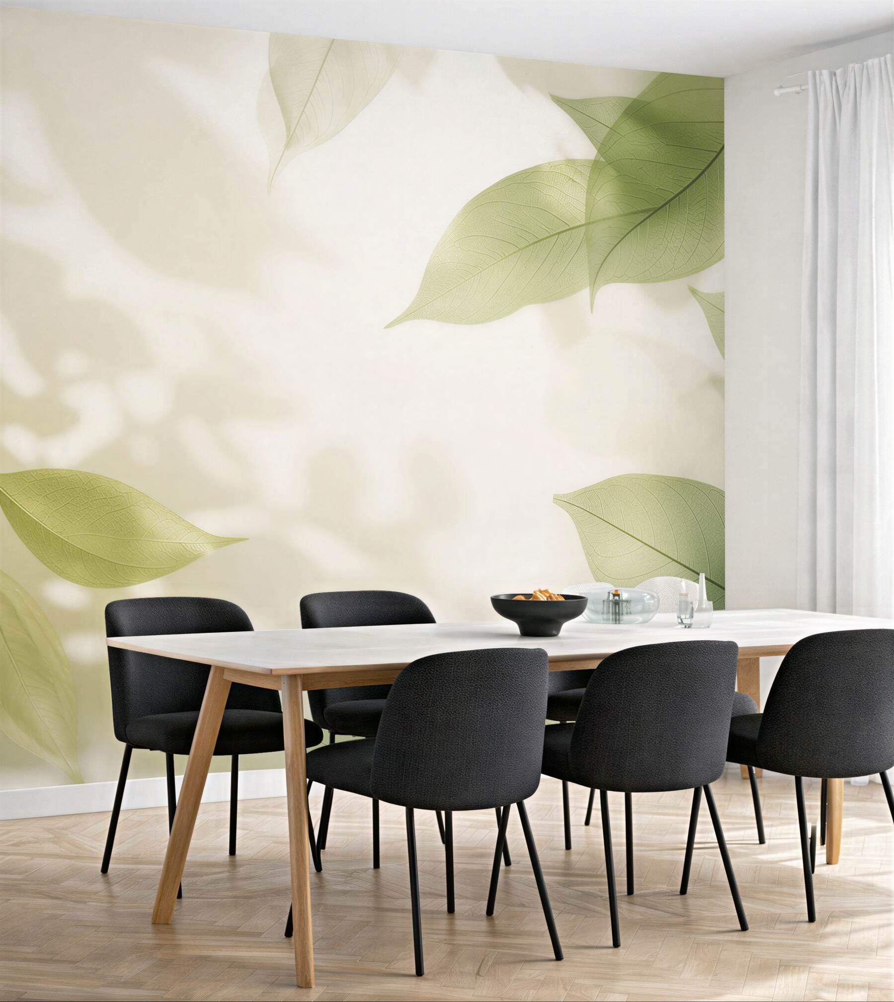 Fototapeta zielone liście delikatne botaniczne na jasnym tle