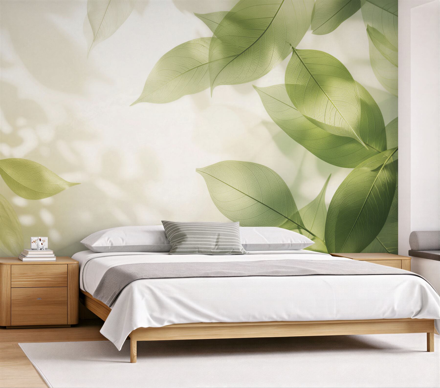 Fototapeta zielone liście delikatne botaniczne na jasnym tle