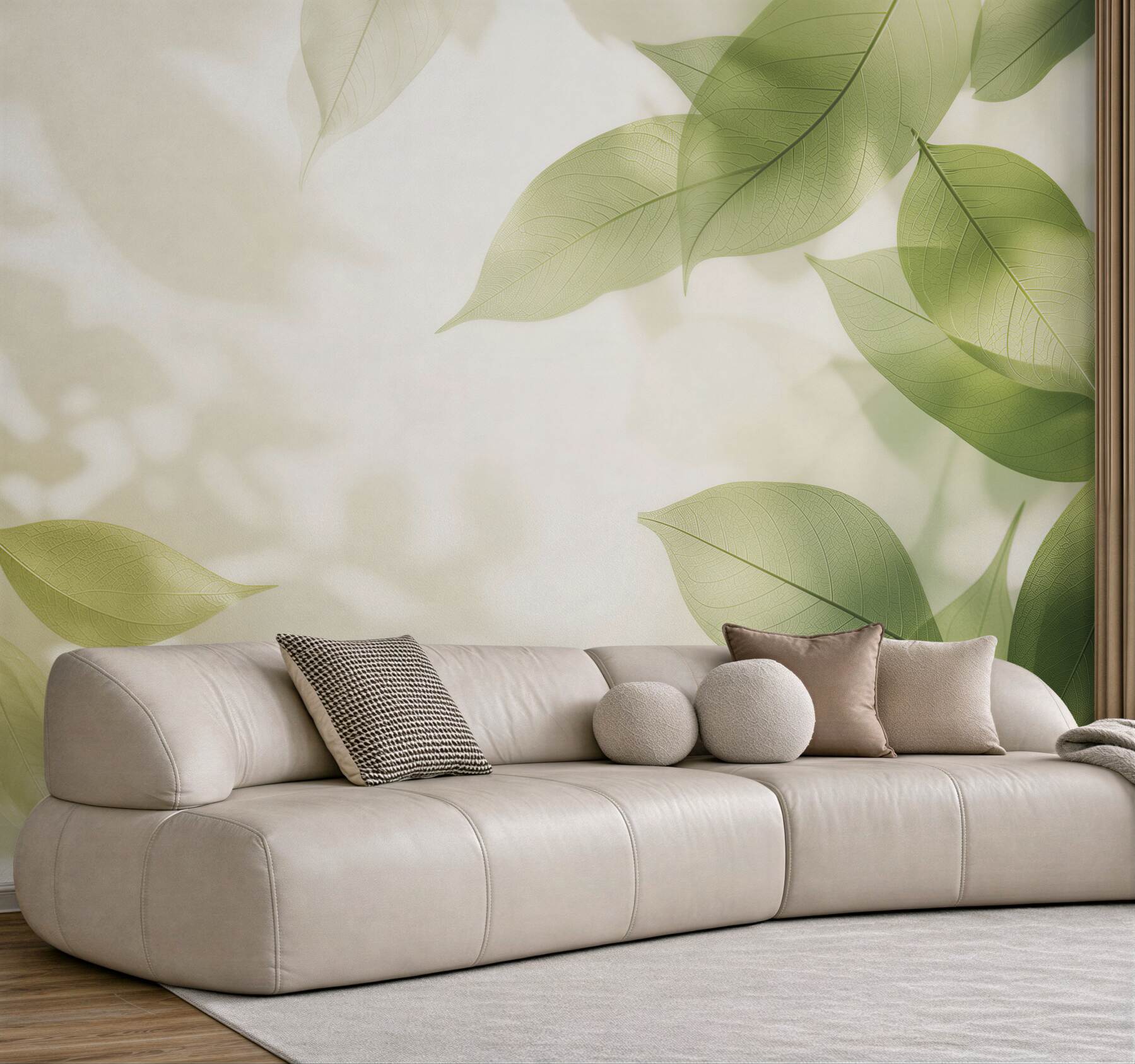 Fototapeta zielone liście delikatne botaniczne na jasnym tle