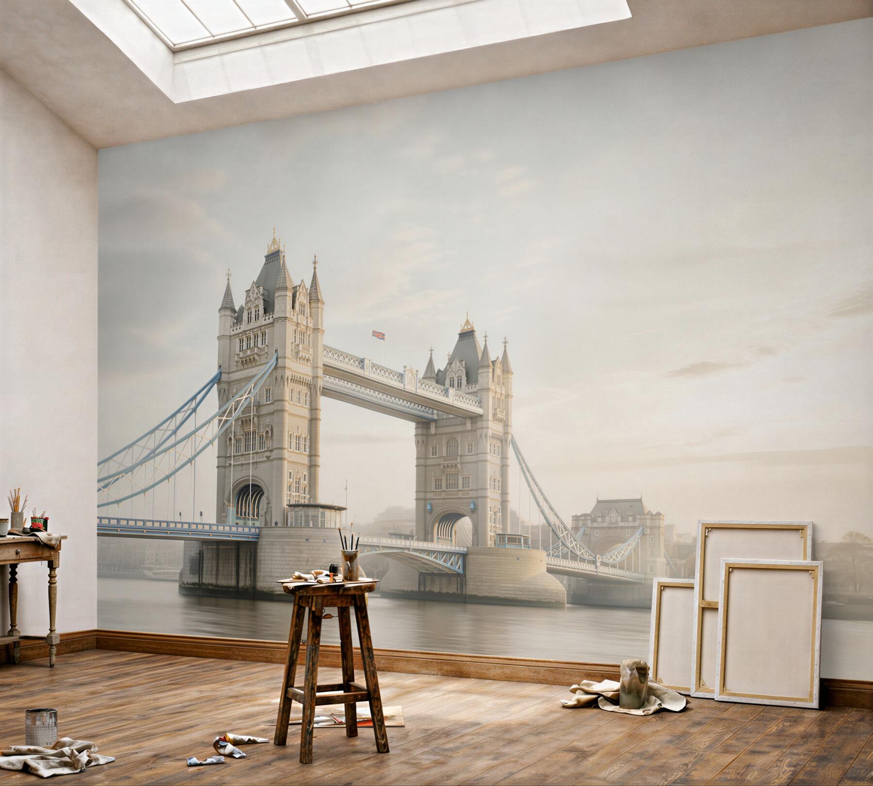 Fototapeta Tower Bridge w Londynie we mgle pastelowy pejzaż miejski